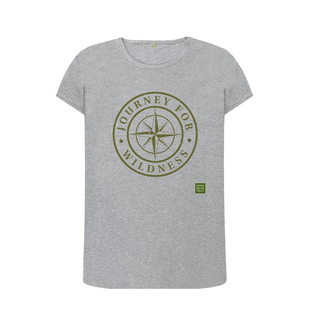 Athletic Grey Journey for Wildness Women's T-shirt (Olive logo design)